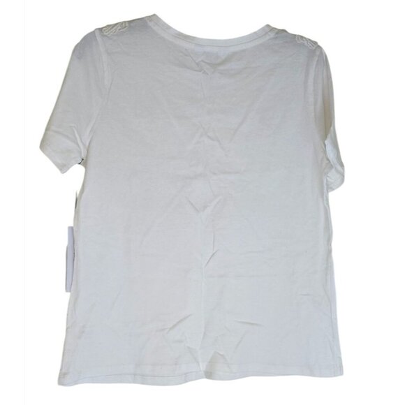 Liz Claiborne White Embroidered Floral Womens T-Shirt Size M Cotton Blend Short - Picture 2 of 5